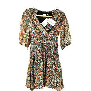 BNWT Ted Baker Dress Floral Sz0 Multicolor Ruched Waist Babydoll Flirty  Boho